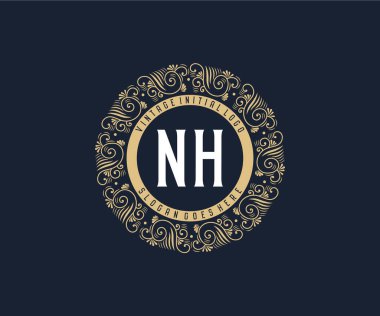 NH Antika, süs çerçeveli Victoria dönemi kaligrafik amblemi..