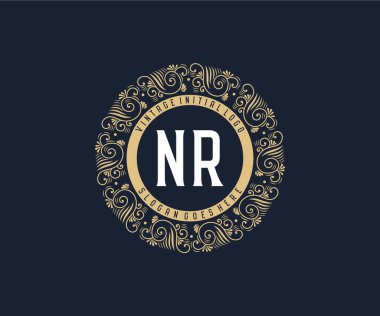 Süslü çerçeveli NR Antika Viktorya dönemi kaligrafik amblemi..