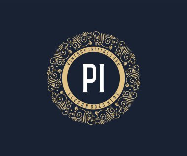 Süslü çerçeveli PI Antika Viktorya dönemi kaligrafik amblemi..