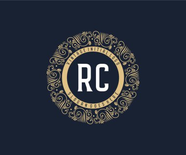 RC Antika, süs çerçeveli Victoria dönemi kaligrafik amblem logosu..