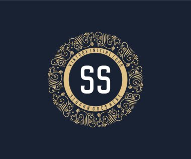 SS Antik Viktorya dönemi lüks kaligrafik amblem amblemi süs çerçeveli.