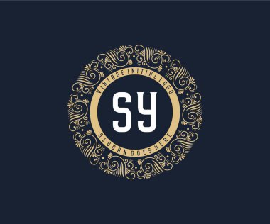 Süslü çerçeveli SY Antika Viktorya dönemi kaligrafik amblemi.