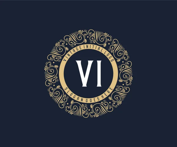 Viアンティークレトロな高級ビクトリア朝の書道エンブレムロゴ装飾フレーム — ストックベクタ