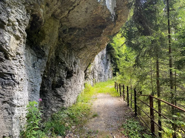 滝に沿って歩く ハイキング スポーツやレクリエーションのための道Giessbachの滝 Giessbachの滝Oder Giessbachの滝 とクリーク渓谷で Brienz カントン ベルン スイス — ストック写真