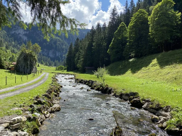 Strumień Giessbach Nad Jeziorem Brienz Brienzersee Tytułowym Parku Przyrody Kanton — Zdjęcie stockowe