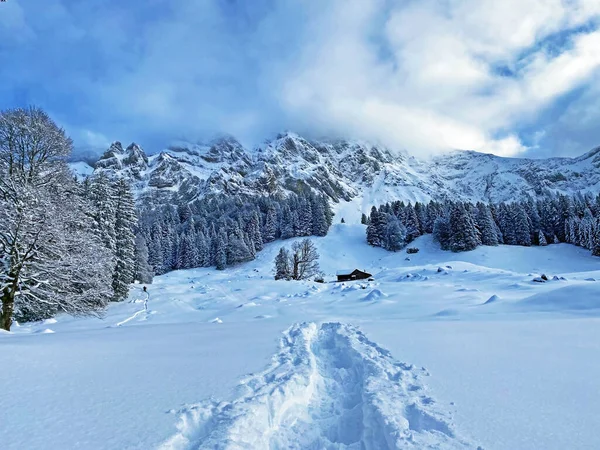 Mystická Zimní Atmosféra Pohoří Alpstein Masivu Appenzell Alpy Horský Průsmyk — Stock fotografie