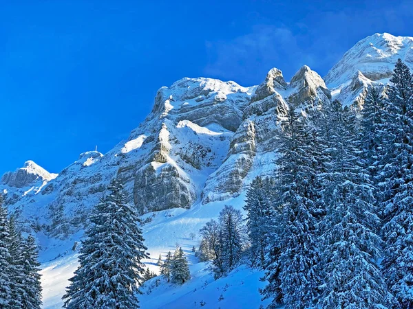 Mystická Zimní Atmosféra Pohoří Alpstein Masivu Appenzell Alpy Horský Průsmyk — Stock fotografie