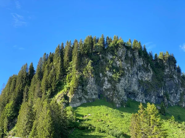 Alpejskie Wzgórze Górskie Seeblistoeckli Lub Seeblistockli Nad Regionem Iberyjskim Oraz — Zdjęcie stockowe