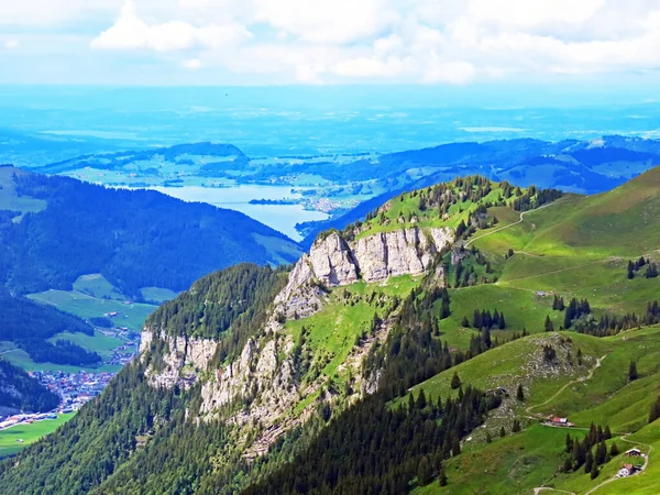 Alpesi Legelők Legelők Iberigi Régió Felett Schwyz Alpok Lejtőin Oberiberg — Stock Fotó