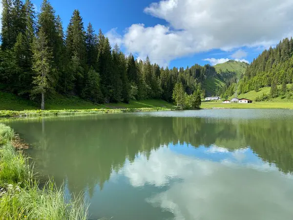 Lago Alpino Seeblisee Pie Cordillera Primero Macizo Montañoso Los Alpes —  Fotos de Stock