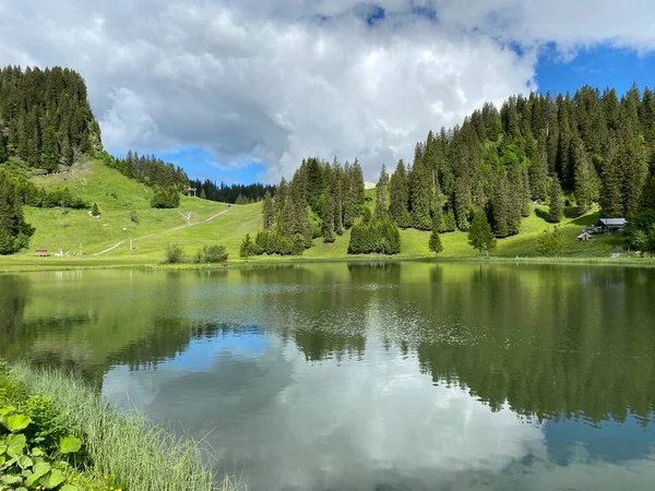 Lago Alpino Seeblisee Sopé Cordilheira Primeiro Maciço Montanhoso Dos Alpes — Fotografia de Stock