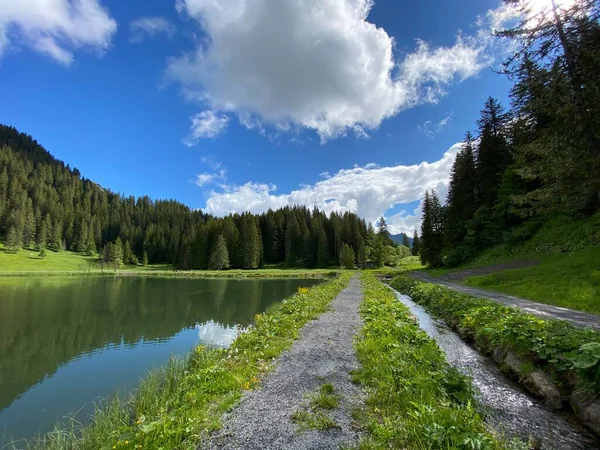 Lac Alpin Seeblisee Pied Chaîne Montagnes Première Dans Massif Des — Photo