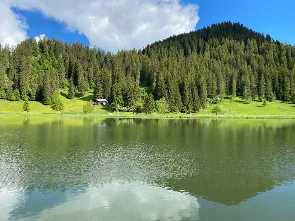 Lago Alpino Seeblisee Pie Cordillera Primero Macizo Montañoso Los Alpes — Foto de Stock