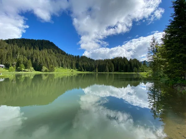 Lago Alpino Seeblisee Sopé Cordilheira Primeiro Maciço Montanhoso Dos Alpes — Fotografia de Stock