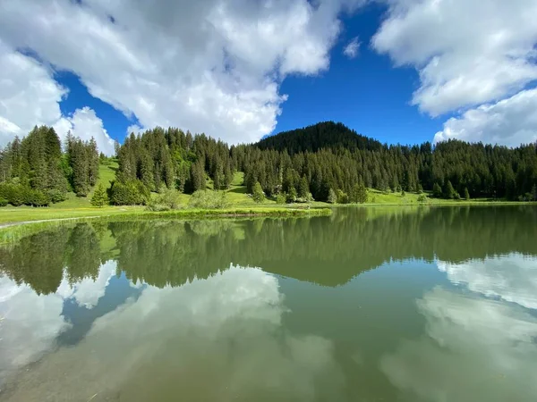 Lago Alpino Seeblisee Pie Cordillera Primero Macizo Montañoso Los Alpes — Foto de Stock