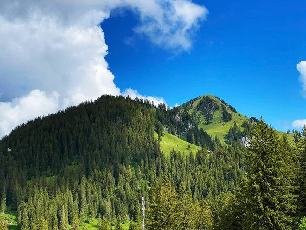 Alpské Horské Kopce Farenstoeckli Nebo Farenstockli Roggenstock Nad Iberským Krajem — Stock fotografie