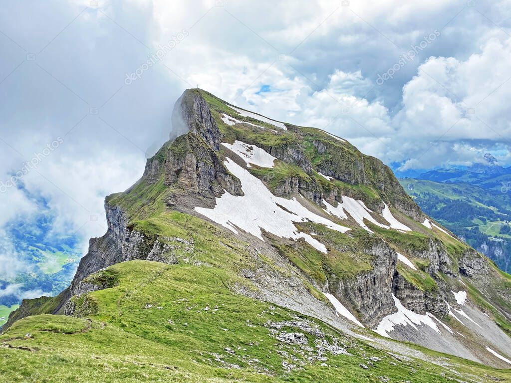 Alpine peak Forstberg of the mountain range First and in the Schwyz Alps mountain massif, Oberiberg - Canton of Schwyz, Switzerland (Kanton Schwyz, Schweiz)
