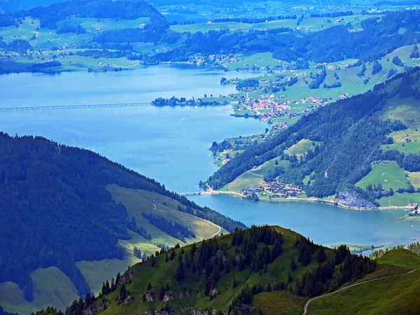 Άποψη Της Τεχνητής Λίμνης Sihlsee Λίμνη Sihl Stausee Sihlsee Από — Φωτογραφία Αρχείου