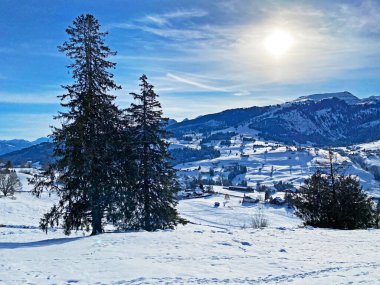 Churfirsten ve Alpstein sıradağları arasındaki Thur nehir vadisindeki mükemmel kış alp manzarası, Unterwasser - St. Gallen Kantonu, İsviçre (Schweiz)