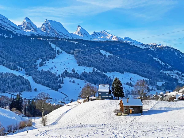 Alpes Neve Alpinos Inverno Cordilheira Churfirsten Entre Lago Walenstadt Lago — Fotografia de Stock