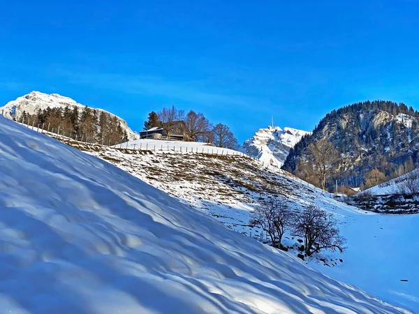 Magical Play Light Shadow Pure White Snow Cover Alpstein Mountain — Stock Photo, Image