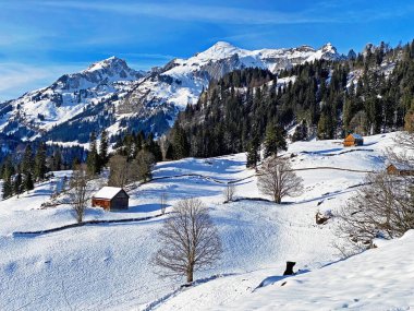Alp tepelerinde kış karı Luetispitz veya Lutispitz, Schofwisspitz ve Schwarzchopf Alpstein dağlarında ve Appenzell Alplerinde - İsviçre 'nin St. Gallen Kantonu (Schweiz)