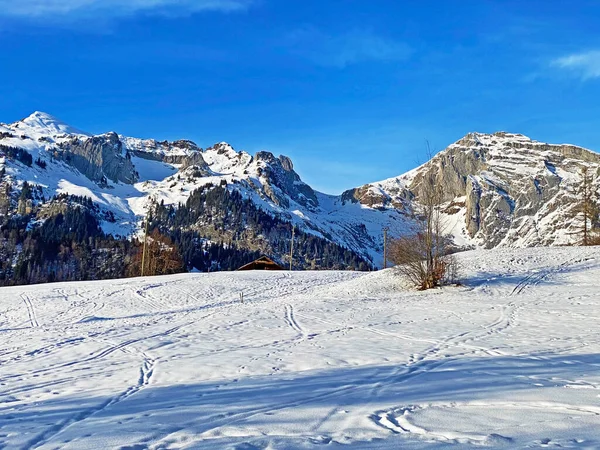 Neve Bianca Trasparente Sulle Cime Alpine Schofwisspitz Schwarzchopf Stoss Nella — Foto Stock