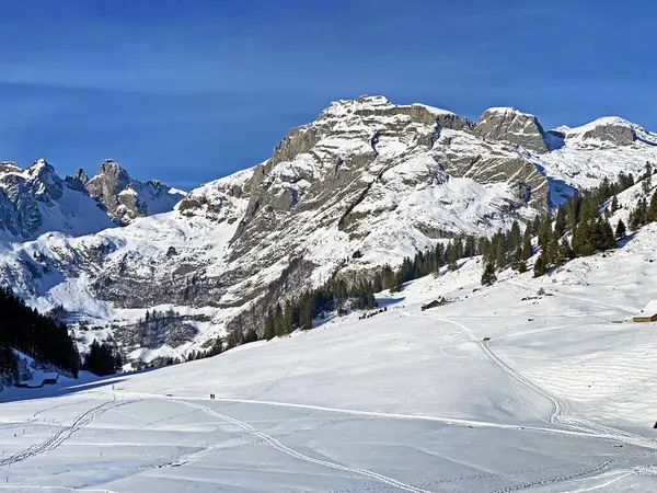 Lodowa Zimowa Atmosfera Świeżym Śniegiem Alpejskich Szczytach Schwarzchopf Stoss Silberplatten — Zdjęcie stockowe
