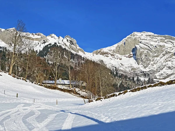 Pure Witte Sneeuw Bergtoppen Schwarzchopf Stoss Alpstein Bergketen Appenzell Alpen — Stockfoto