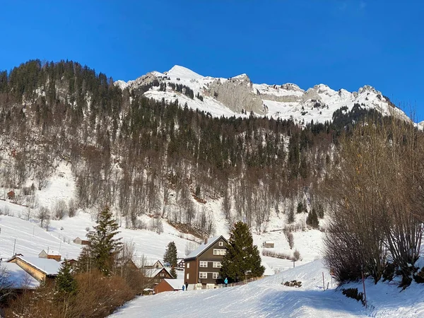 Alp Tepelerinde Kış Mevsimi Alpstein Dağlarında Schwarzchopf Appenzell Alps Yığınlarında — Stok fotoğraf
