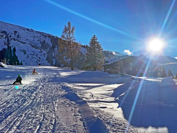 Pistes Ski Récréatives Sportives Sur Chaîne Montagnes Churfirsten Dans Région — Photo