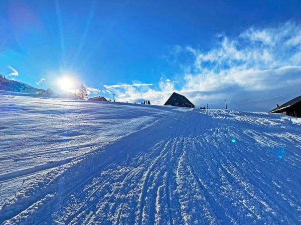Pistes Ski Récréatives Sportives Sur Chaîne Montagnes Churfirsten Dans Région — Photo