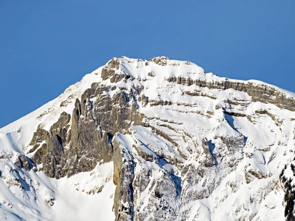 Досконалий Зимовий Пейзаж Сніговій Вершині Стосс Гірському Хребті Альпштайн Масиві — стокове фото
