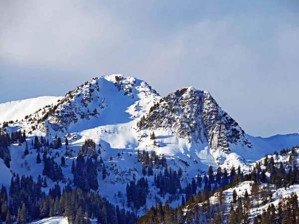 Schnee Pur Und Alpine Winteridylle Auf Den Gipfeln Der Schweizer — Stockfoto