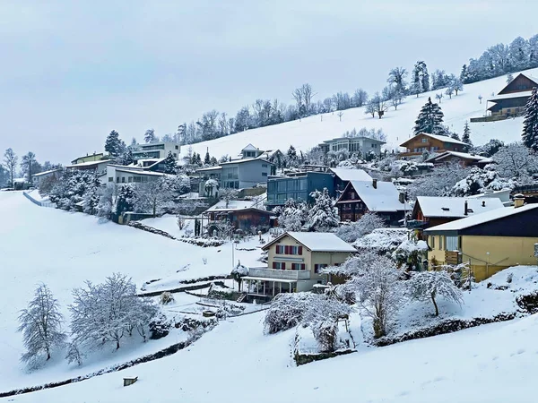 Subalpine Settlement Weggis Mountain Rigi Shores Lake Lucerne Vierwaldstattersee Vierwaldstaettersee — Stockfoto