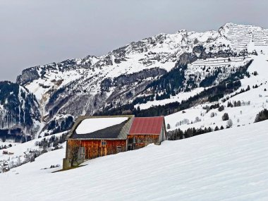 İsviçre Alplerinde ve Walenstadt Gölü üzerinde (Walensee), Amden - İsviçre 'nin St. Gallen Kantonu (Schweiz)