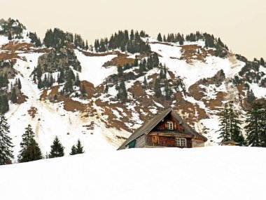 İsviçre Alplerinde ve Walenstadt Gölü (Walensee), Amden - İsviçre 'nin St. Gallen Kantonu (Schweiz)