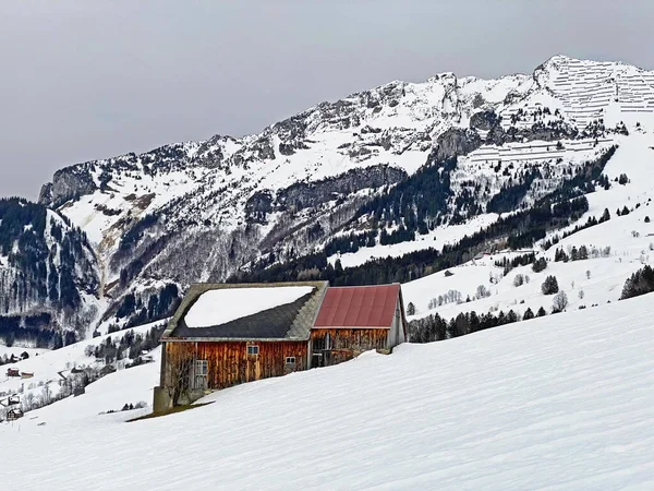 İsviçre Alplerinde ve Walenstadt Gölü üzerinde (Walensee), Amden - İsviçre 'nin St. Gallen Kantonu (Schweiz)