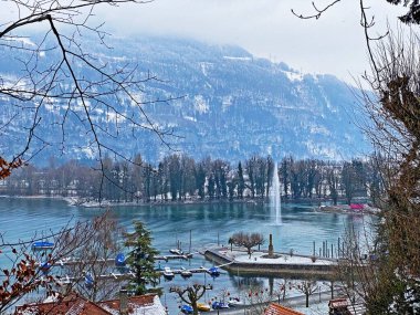 Weesen yerleşimindeki Walenstadt Gölü (Springbrunnen Walensee) üzerinde bulunan görkemli süs çeşmesi - St. Gallen Kantonu, İsviçre (Kanton St. Gallen, Schweiz)