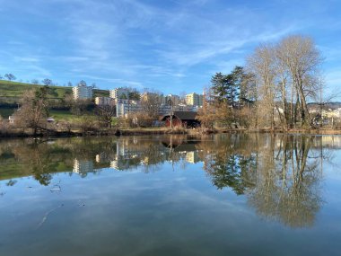 Zürih Gölü 'ndeki Au Yarımadası' nda (Au Gölü) (Au Yarımadası) (Zürih), Waedenswil - Zürih Kantonu (veya Zürih), İsviçre (Schweiz)