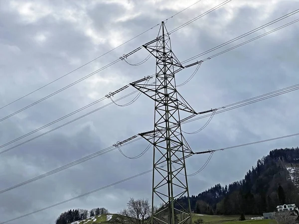 Green energy and the global energy crisis - Swiss transmission lines for the transport of electricity from renewable sources - Zuerich (or Zurich), Switzerland (Schweiz)