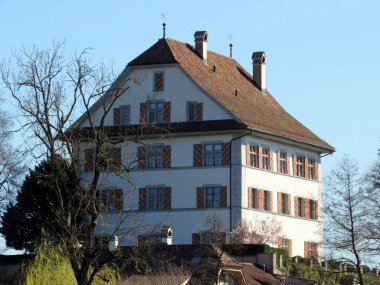 Mauensee Şatosu (Schloss Mauensee) Mauen Gölü 'ndeki küçük bir göl adasında (Mauesee) - İsviçre, Lucerne Kantonu (Schweiz)