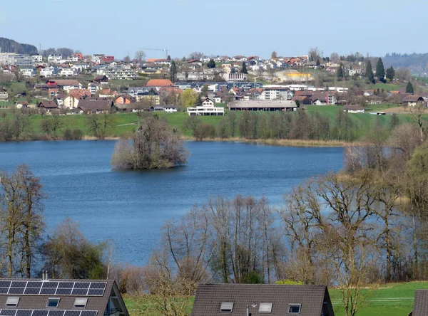 Sen Vinter Och Tidig Vår Sjön Mauensee Eller Sjön Mauen — Stockfoto