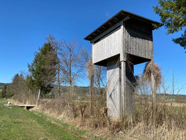 Aussichtsturm Zur Vogelbeobachtung Naturschutzgebiet Wauwilermoos Wauwil Kanton Luzern Schweiz Schweiz — Stockfoto