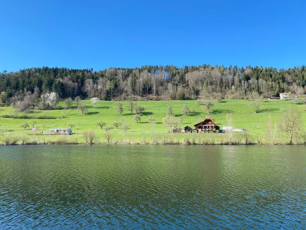 美しい小さな湖EgolzwilerseeまたはEgolzwiler湖 Egolzwilの晩冬と早春 スイスのルツェルン州 スイス — ストック写真