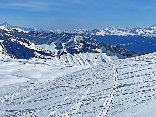 Sport Rekreációs Sípályák Glacier Sex Rouge Felett Utazási Cél Glacier — Stock Fotó