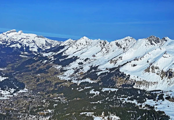 Våren Iskall Alpin Atmosfär Schweiziska Bergstopparna Sedd Från Les Diablerets — Stockfoto