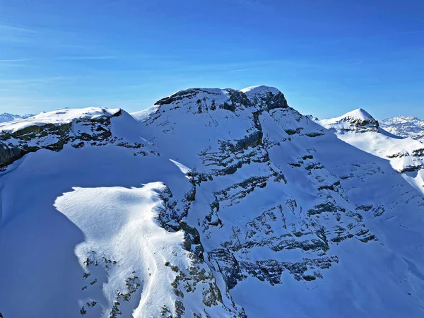 Sněžné Horské Vrcholy Sommet Des Diablerets Tete Ronde Nacházejí Horském — Stock fotografie