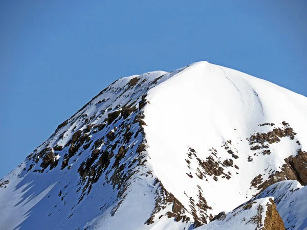 Sněžný Alpský Vrchol Mont Brun Masivu Bernských Alp Vidět Ledovce — Stock fotografie