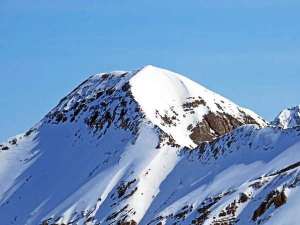 Sněžný Alpský Vrchol Mont Brun Masivu Bernských Alp Vidět Ledovce — Stock fotografie
